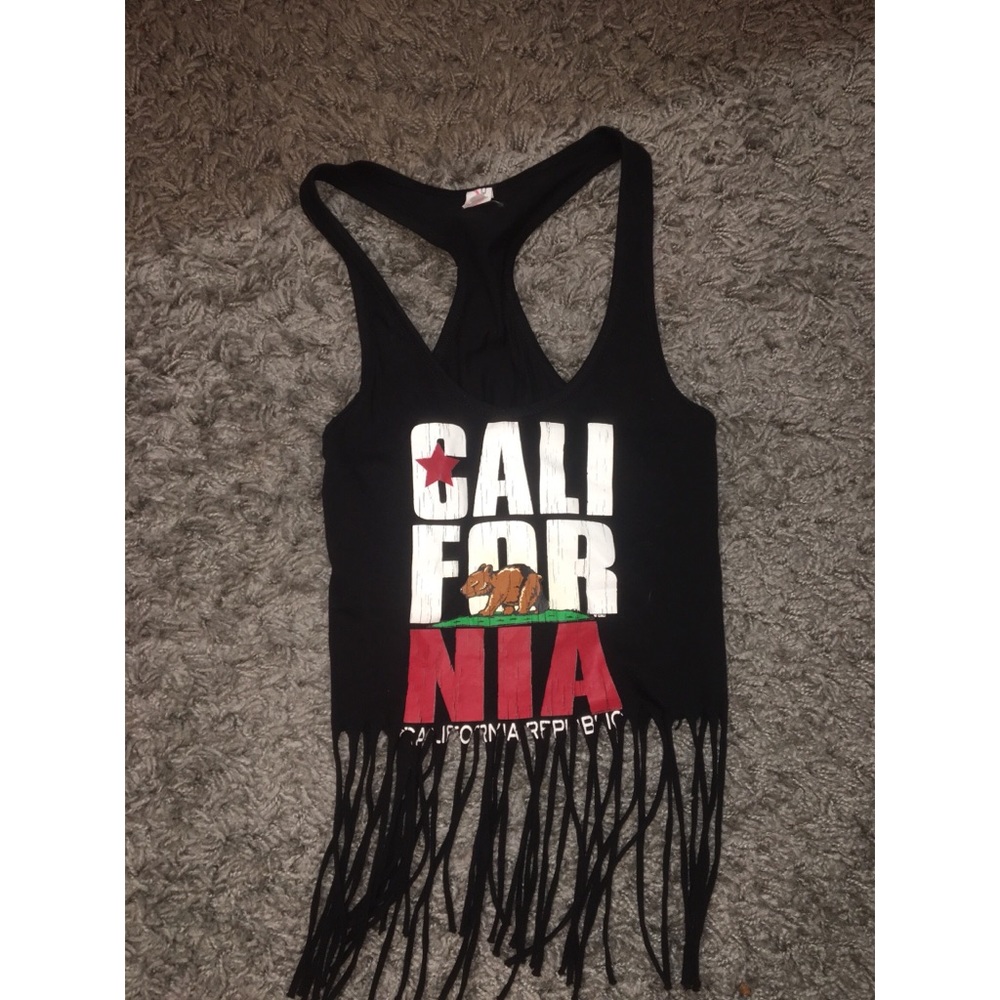 California Republic tank top/ crop top with fringe